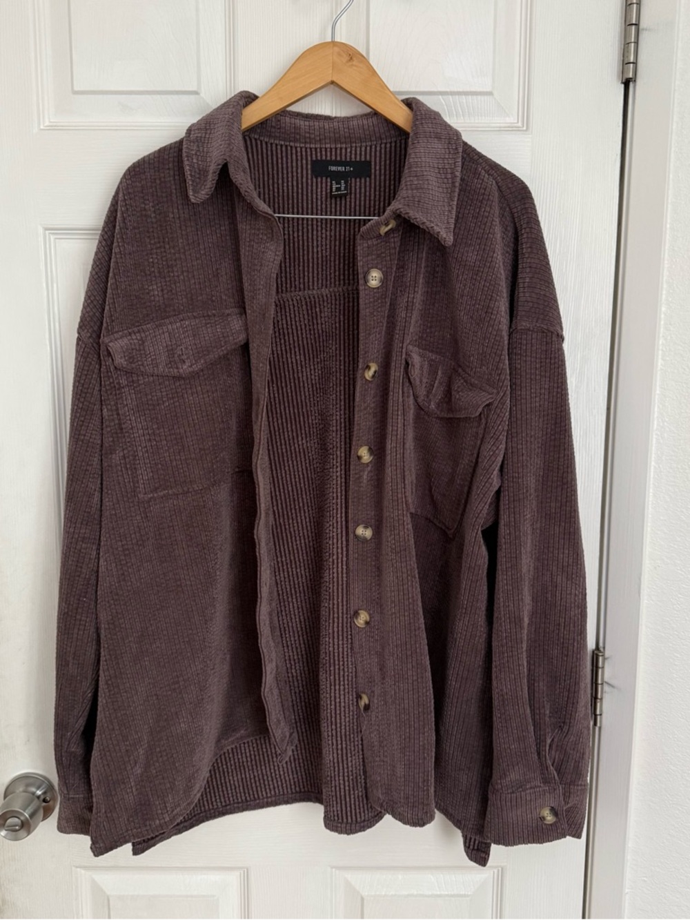 Forever 21 Corduroy Shirt Jacket in Dark Brown/mauve purple